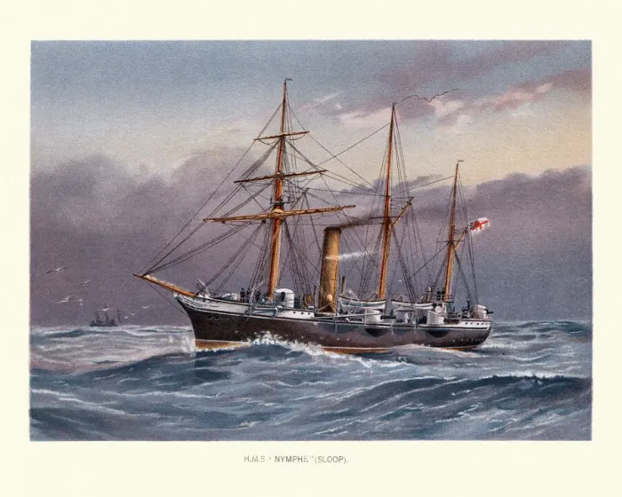 Framed Print : HMS Nymphe, Victorian era Royal Navy warship 19th Century, composite screw sloop