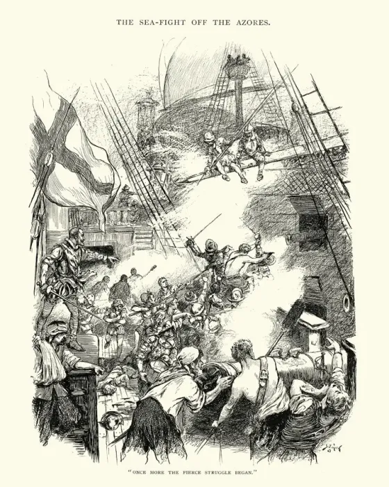 Framed Print : HMS Revenge fighting against the spanish 1591 Framed Print : HMS Revenge fighting against the spanish 1591