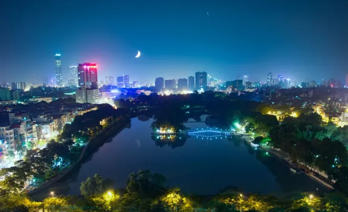 Framed Print : Hoan Kiem Lake, Hanoi, Night, Aerial View Framed Print : Hoan Kiem Lake, Hanoi, Night, Aerial View