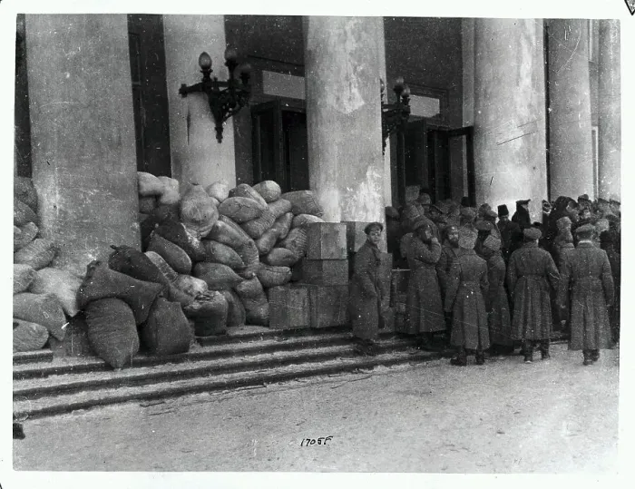 Framed Print : Hoarding Bags of Flour in Russian Police Station