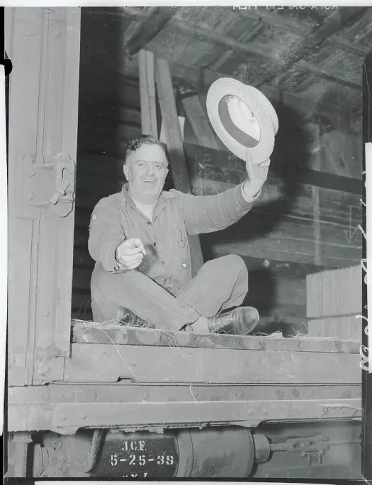 Framed Print : Hobo Candidate Ernest Albright Arriving on Train Framed Print : Hobo Candidate Ernest Albright Arriving on Train