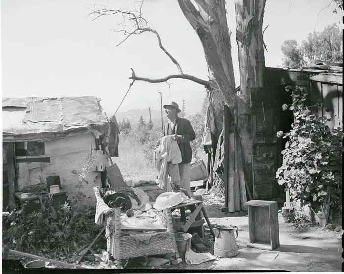 Framed Print : Hobo Outside His Shanty Framed Print : Hobo Outside His Shanty