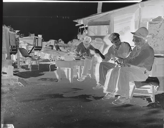 Framed Print : Hobos Conversing Outside Shanty