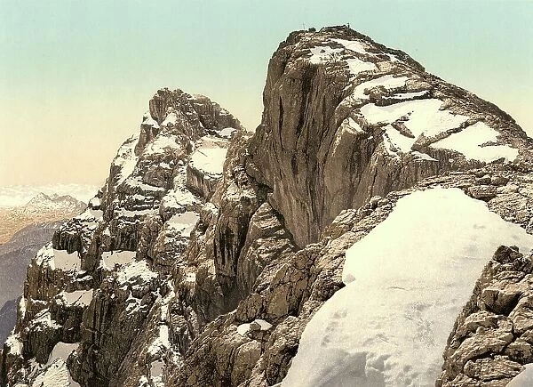 Hocheck and central peak of the Watzmann, Bavaria, Germany, Historic, photochrome print from the 1890s