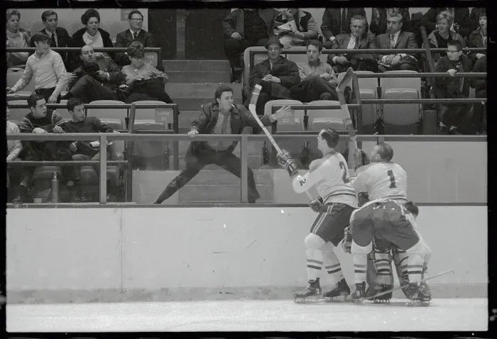 Framed Print : Hockey Fan Ready to Fight with Players Framed Print : Hockey Fan Ready to Fight with Players