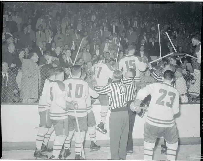 Framed Print : Hockey Players and the Fans Fighting During a Game Framed Print : Hockey Players and the Fans Fighting During a Game