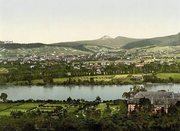 Hohenhonnef and Nonnenwerth on the Rhine, North Rhine-Westphalia, Germany, Historic, Photochrome print from the 1890s