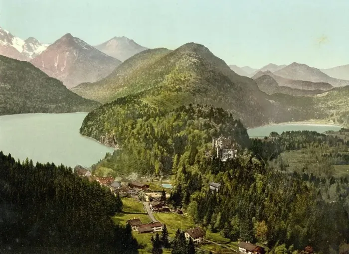 Framed Print : Hohenschwangau Castle in Allgaeu, Bavaria, Germany, Historic, digitally restored reproduction of a photochrome print from the 1890s Framed Print : Hohenschwangau Castle in Allgaeu, Bavaria, Germany, Historic, digitally restored reproduction of a photochrome print from the 1890s