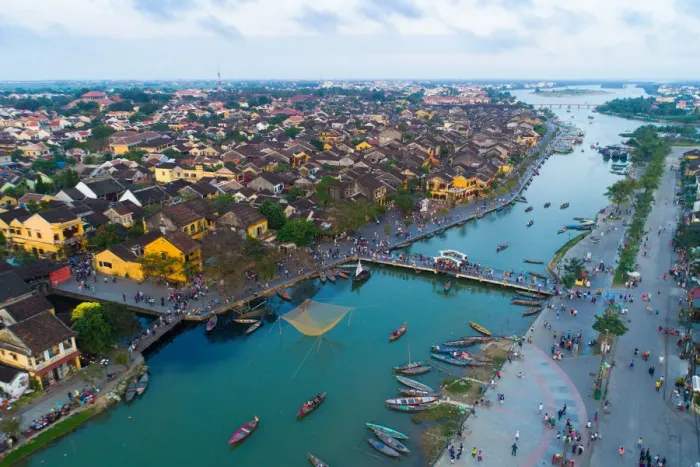 Framed Print : Hoi An ancient town, aerial view, river, Vietnam