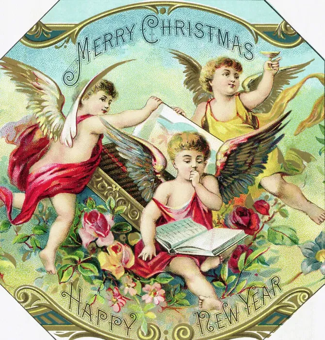 Framed Print : Holiday Card with Cherubs by Schmidt & Company Framed Print : Holiday Card with Cherubs by Schmidt & Company