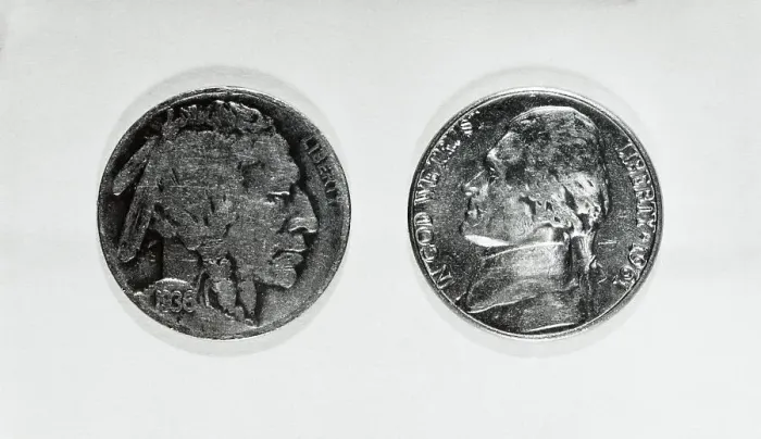 Framed Print : Hollow Nickel Coins Framed Print : Hollow Nickel Coins