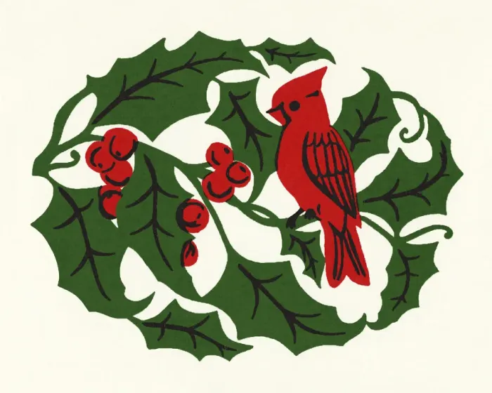 Framed Print : Holly Berries, Leaves, and a Cardinal