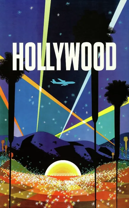 Framed Print : Hollywood. Airline poster for travel to Hollywood from the 1960's Framed Print : Hollywood. Airline poster for travel to Hollywood from the 1960's