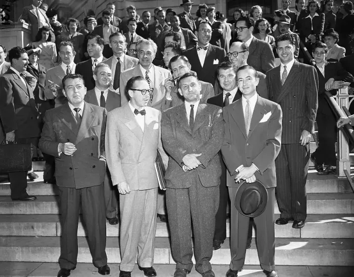 Framed Print : Hollywood Filmmakers Gathered for HUAC Inquiry Framed Print : Hollywood Filmmakers Gathered for HUAC Inquiry