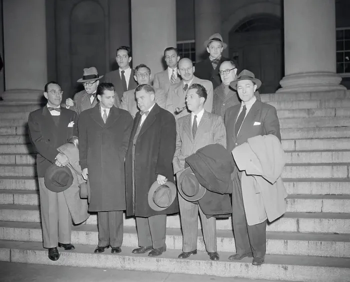 Framed Print : Hollywood Writers and Producers Standing on Courthouse Steps Framed Print : Hollywood Writers and Producers Standing on Courthouse Steps