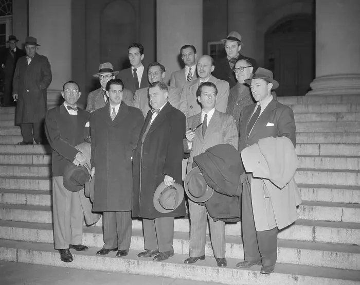 Framed Print : Hollywood Writers and Producers Standing on Courthouse Steps Framed Print : Hollywood Writers and Producers Standing on Courthouse Steps