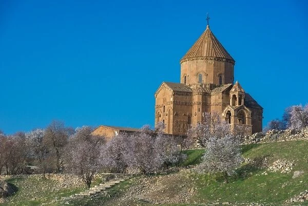 Holy cross Cathedral at Akdamar island in Springtime