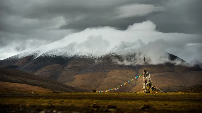 Framed Print : Holy flag over hill side of Tibet Framed Print : Holy flag over hill side of Tibet