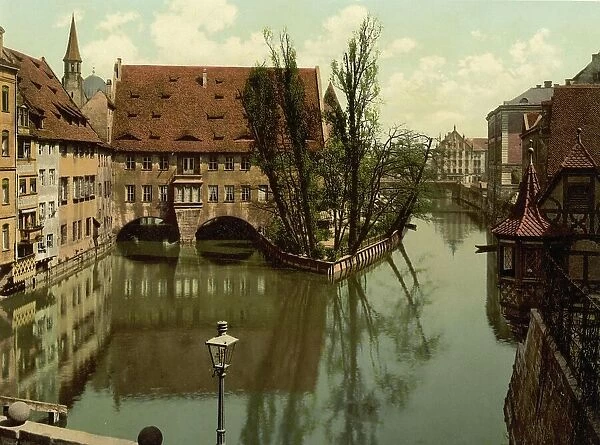 The Holy Spirit Hospital in Nuremberg, Bavaria, Germany, Historic, digitally restored reproduction of a photochromic print from the 1890s
