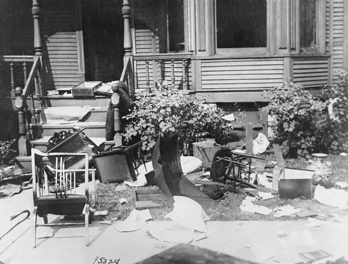 Framed Print : Home Damaged in Chicago Riot
