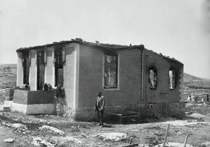 Framed Print : Home Owner Standing by Wreckage Framed Print : Home Owner Standing by Wreckage
