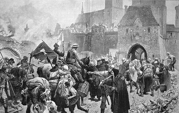 Homecoming of the citizens of Bernau after the victory over the Hussites in 1432, digitally restored reproduction of an original from the 19th century, Bernau bei Berlin, Germany