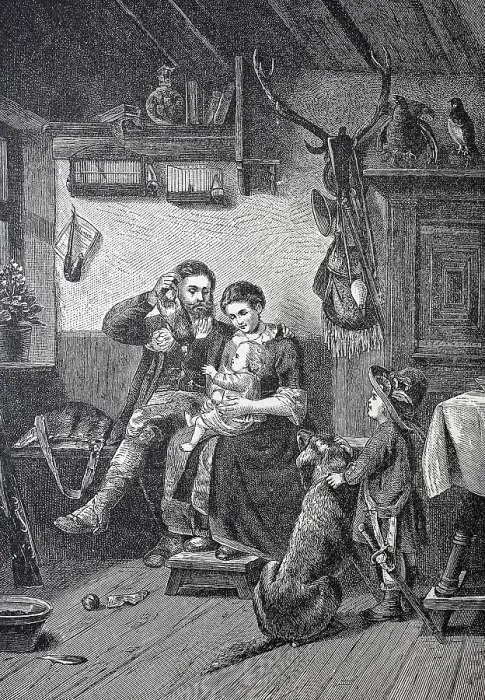 Framed Print : Homecoming of the hunter after the hunt to his family, Austria, Historical, digital reproduction of an original from the 19th century Framed Print : Homecoming of the hunter after the hunt to his family, Austria, Historical, digital reproduction of an original from the 19th century