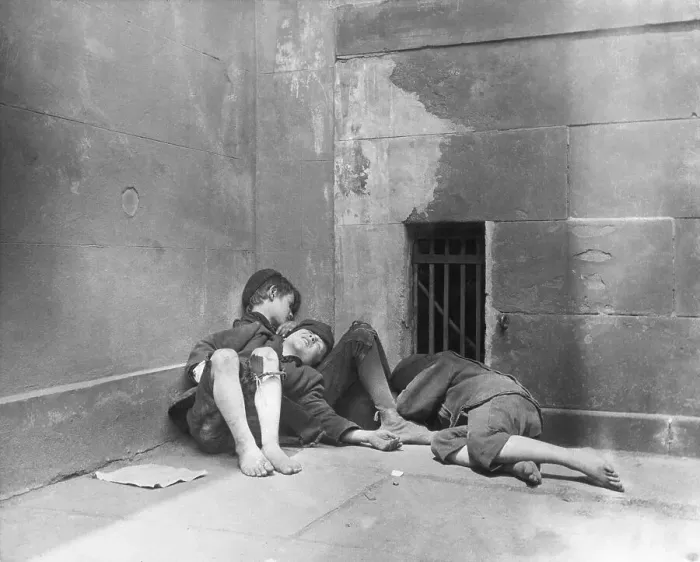 Framed Print : Homeless Boys Sleeping Outside Church