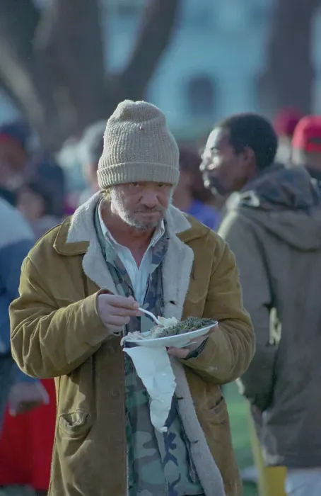Framed Print : Homeless Man Eating Thanksgiving Dinner
