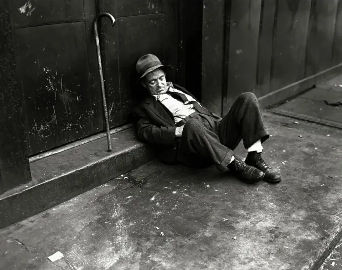Framed Print : Homeless Man Sleeping on a Sidewalk Framed Print : Homeless Man Sleeping on a Sidewalk