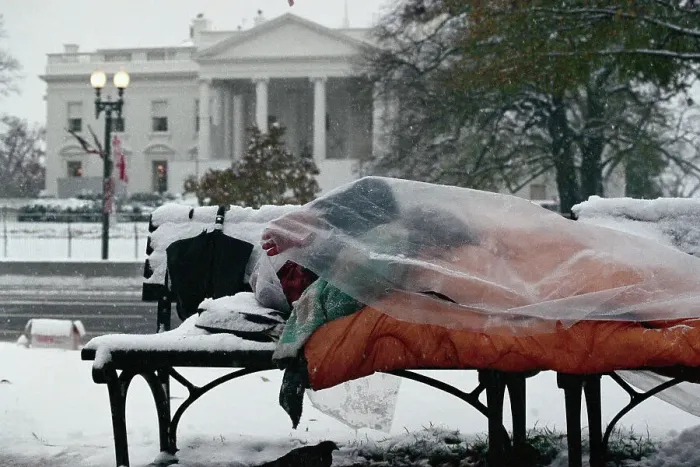 Framed Print : Homeless Man by White House in Winter
