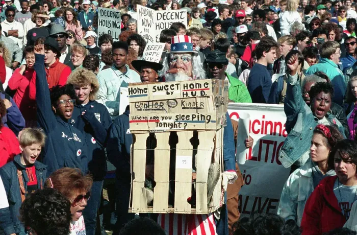 Framed Print : Homeless Protesters Marching with Signs and Banners Framed Print : Homeless Protesters Marching with Signs and Banners
