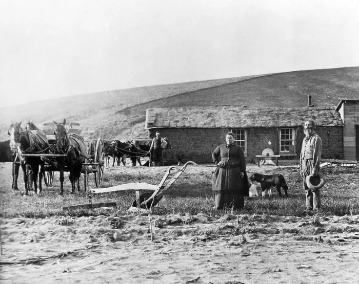 Framed Print : Homestead Act Settlers Outside Farmhouse Framed Print : Homestead Act Settlers Outside Farmhouse