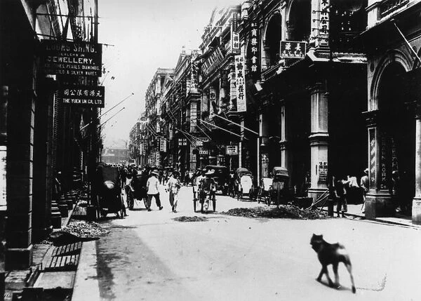 Hong Kong. circa 1890: Rickshaws in Hollywood Road, Hong Kong 