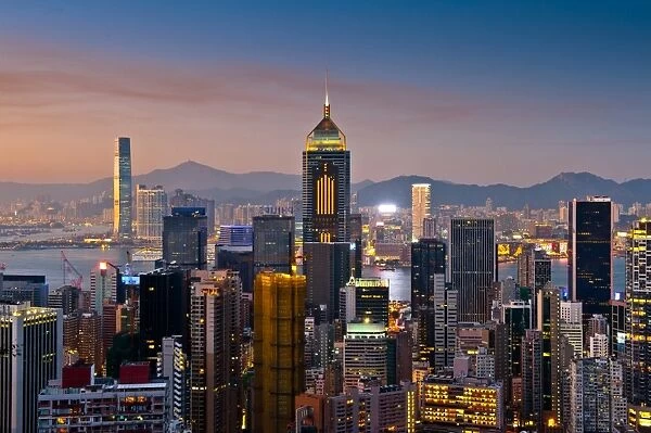Hong Kong city center building lights