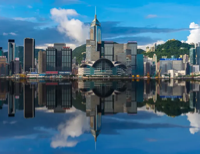 Framed Print : Hong Kong Iconic skyline with manipulated reflection