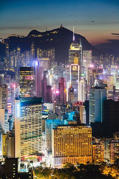 Hong Kong Island skyline at dusk, China