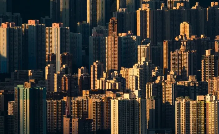 Framed Print : Hong Kong residential blocks with shade and shadows