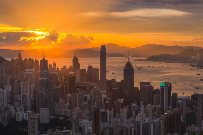 Framed Print : Hong Kong down town with sunset scene Framed Print : Hong Kong down town with sunset scene