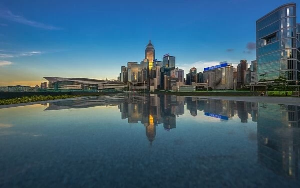 Hong Kong urban district area skyline with reflection