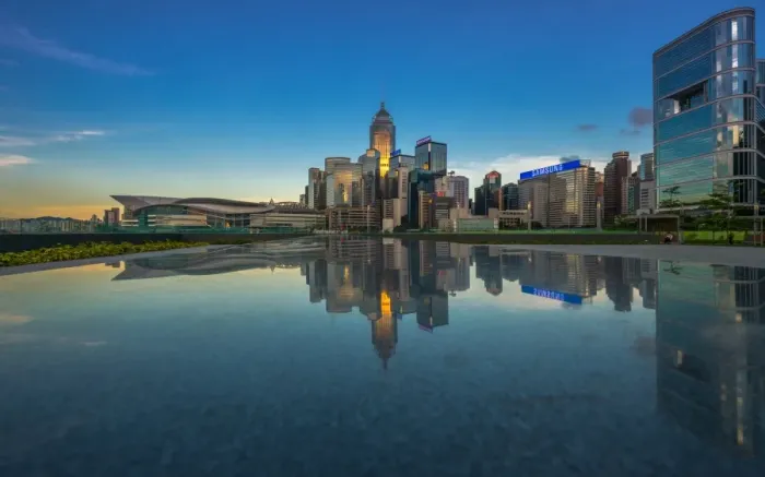 Framed Print : Hong Kong urban district area skyline with reflection Framed Print : Hong Kong urban district area skyline with reflection