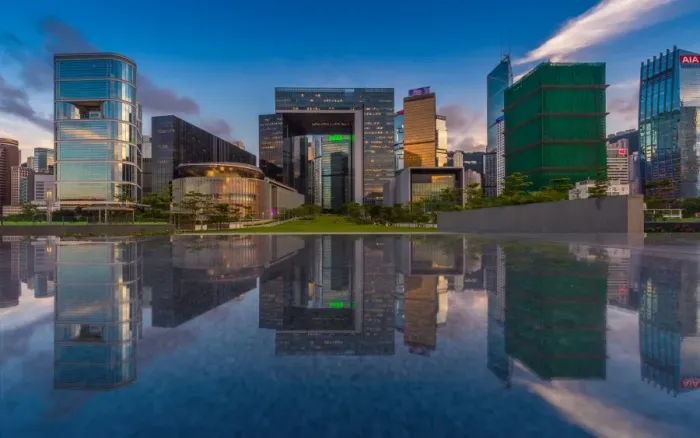 Framed Print : Hong Kong urban district area skyline with reflection