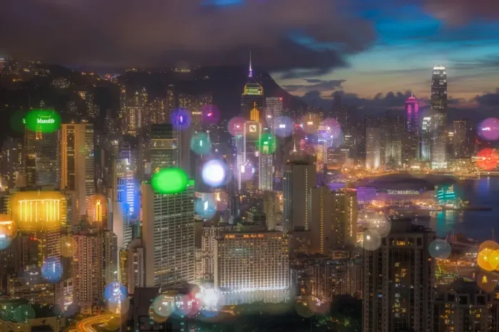 Framed Print : Hongkong Central Business District with bokeh ambiance Framed Print : Hongkong Central Business District with bokeh ambiance