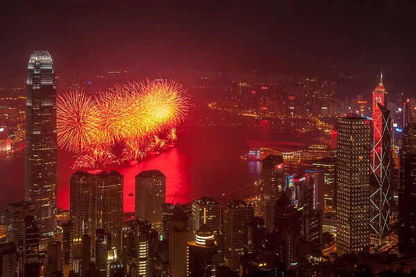 Hongkong national fireworks over victoria bay