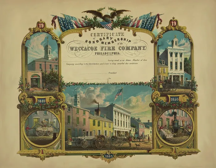Framed Print : honorary membership of the Weccacoe Fire Company