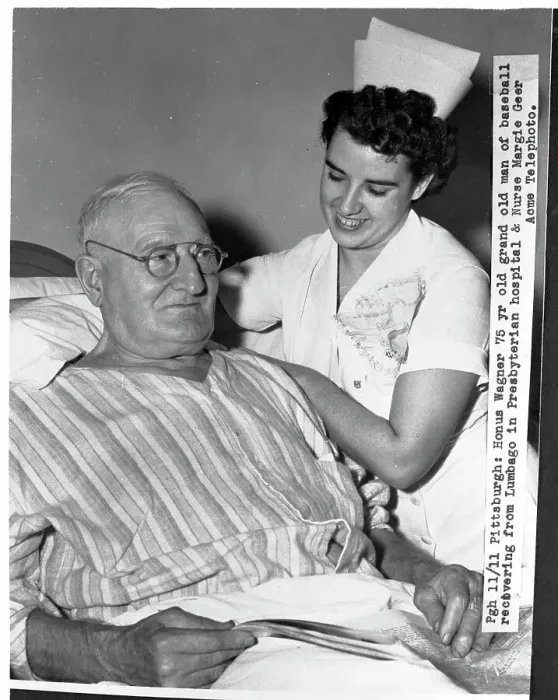Framed Print : Honus Wagner in Hospital Bed With Nurse Framed Print : Honus Wagner in Hospital Bed With Nurse