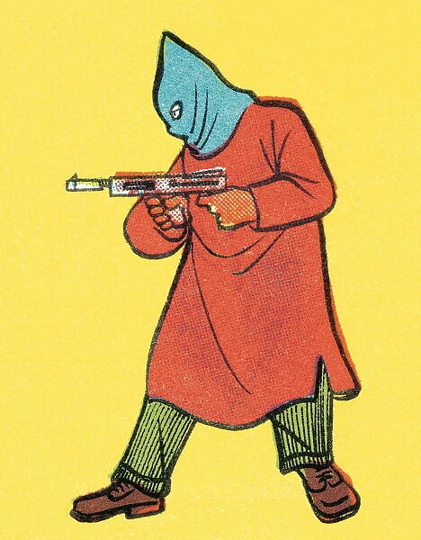 Hooded man with gun