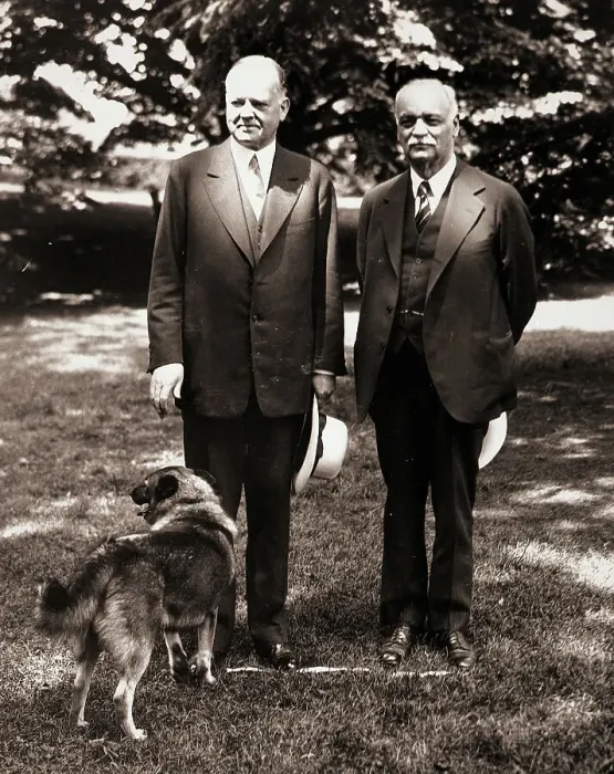 Framed Print : Hoover and Charles Curtis Outside with Dog Framed Print : Hoover and Charles Curtis Outside with Dog