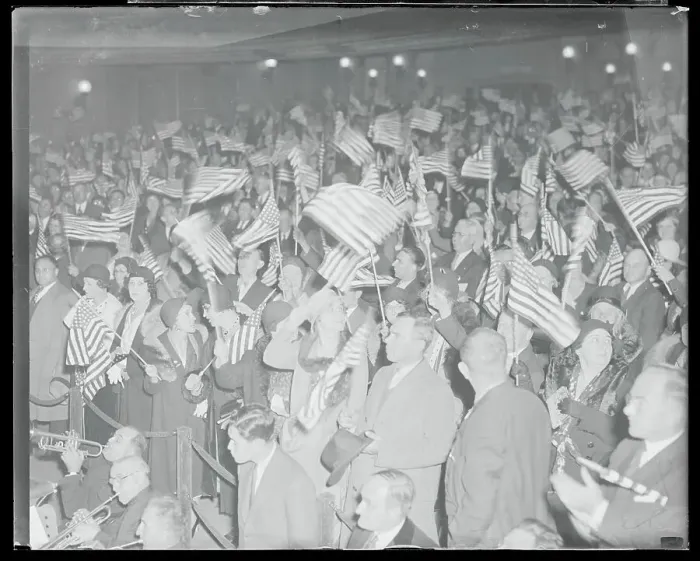 Framed Print : Hoover Supporters Waving Flags Framed Print : Hoover Supporters Waving Flags