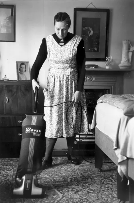 Framed Print : Hoovering. 1951: A housewife doing her hoovering Framed Print : Hoovering. 1951: A housewife doing her hoovering